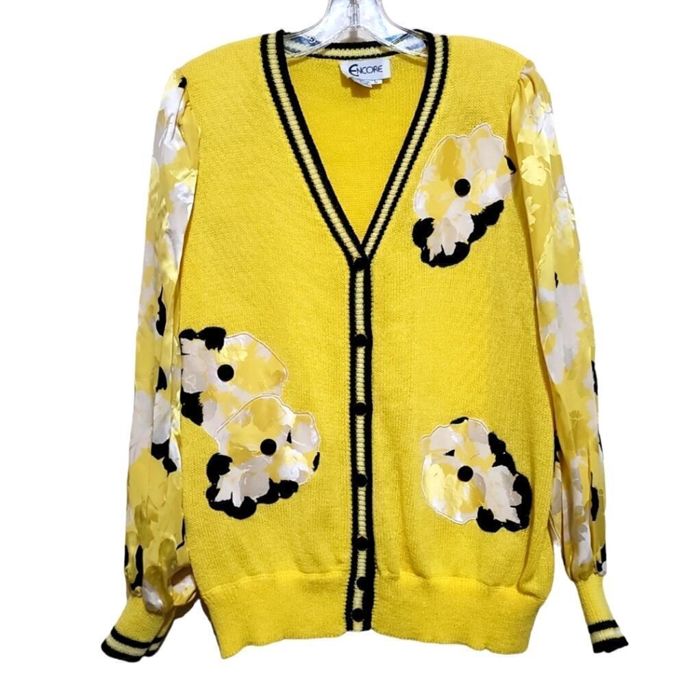 Encore Vintage Women's Yellow Multicolored Sweater Sz Large